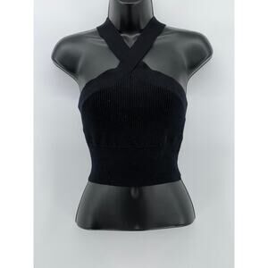 ABERCROMBIE & FITCH Women's Black Ribbed Sleeveless Halter Cropped Top SZ S